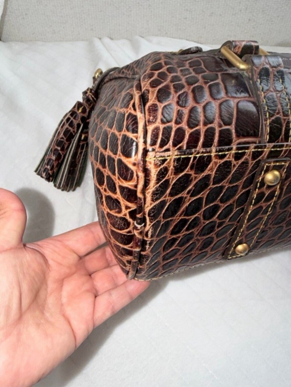 Dooney & Bourke Brown Croc-Embossed Satchel with Gold Hardware - Picture 7 of 7
